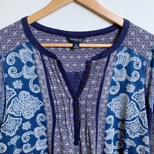 Lucky Brand Blue Paisley Medallion Peasant Top